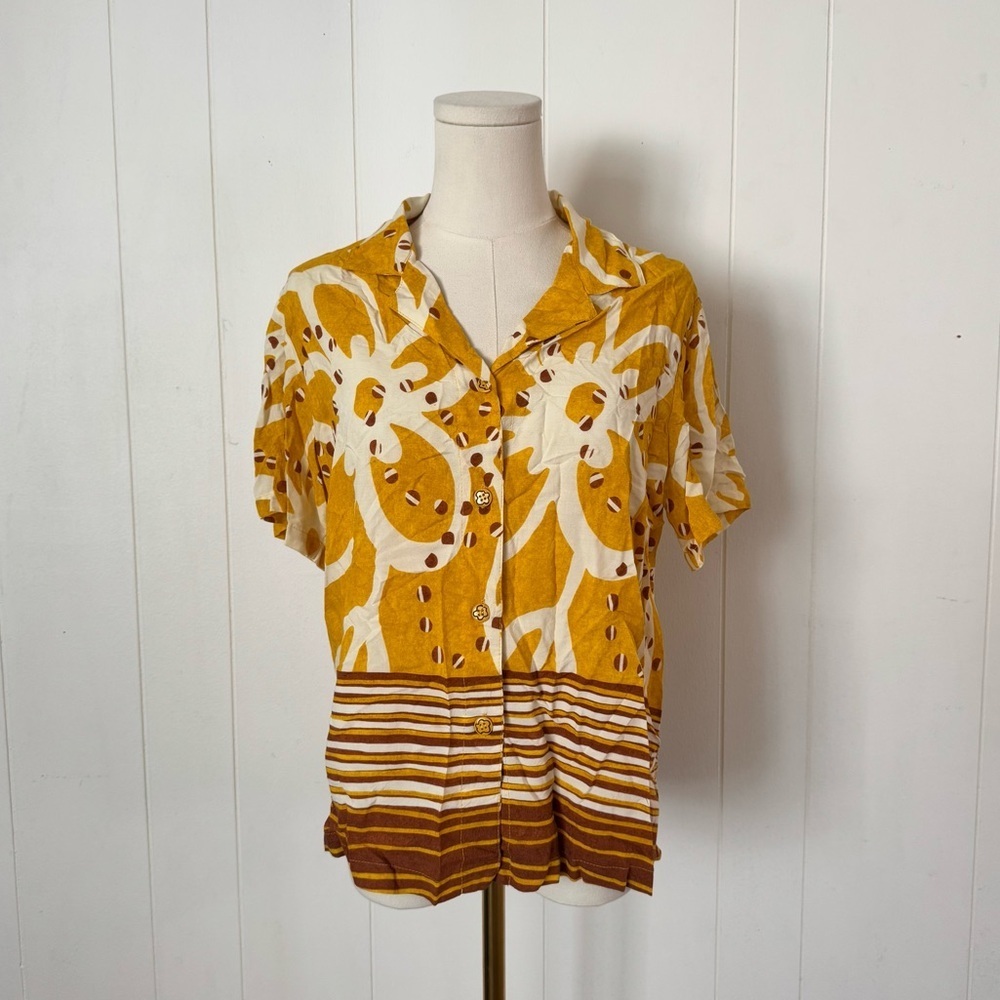 Vintage Jams World Mens Edition Yellow Button Polo Shirt